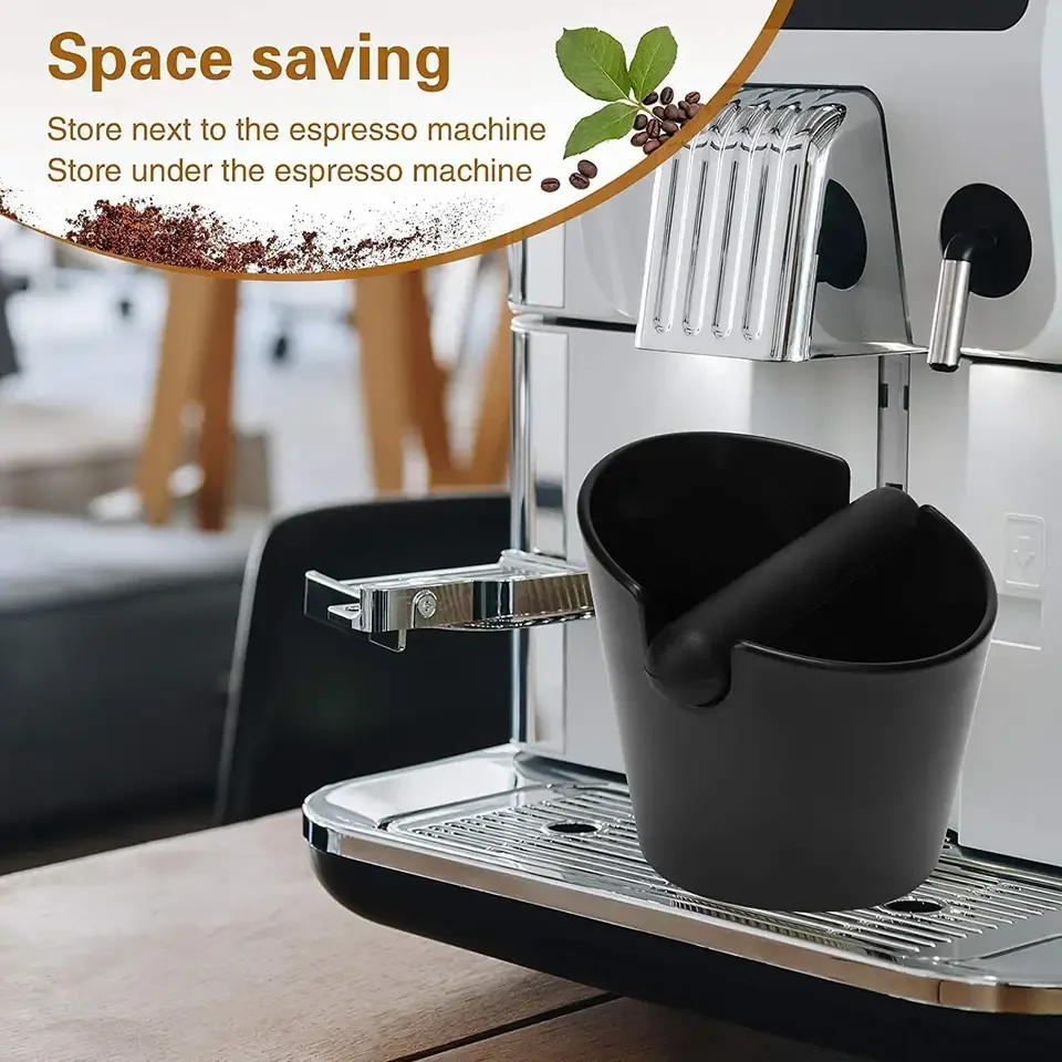 Espresso Coffee Bin Removable Knock Bar And Nonslip Walnut Base