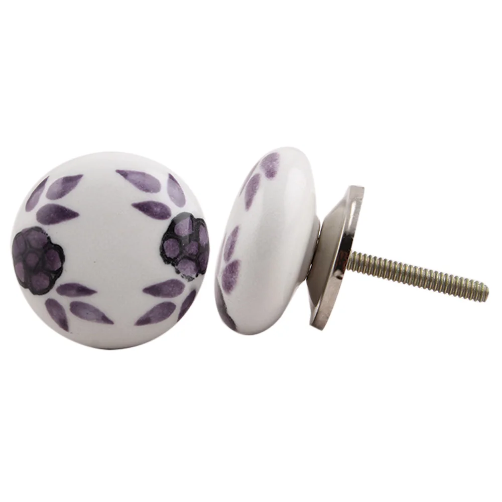 Bulk Ceramic Wardrobe Knobs Purple Vintage Pulls Floral Kitchen Drawer