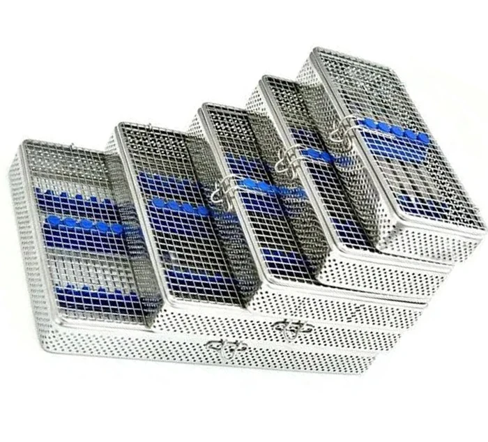 Stainless Steel 7Pcs Dental Instruments Mesh Tray Cassette