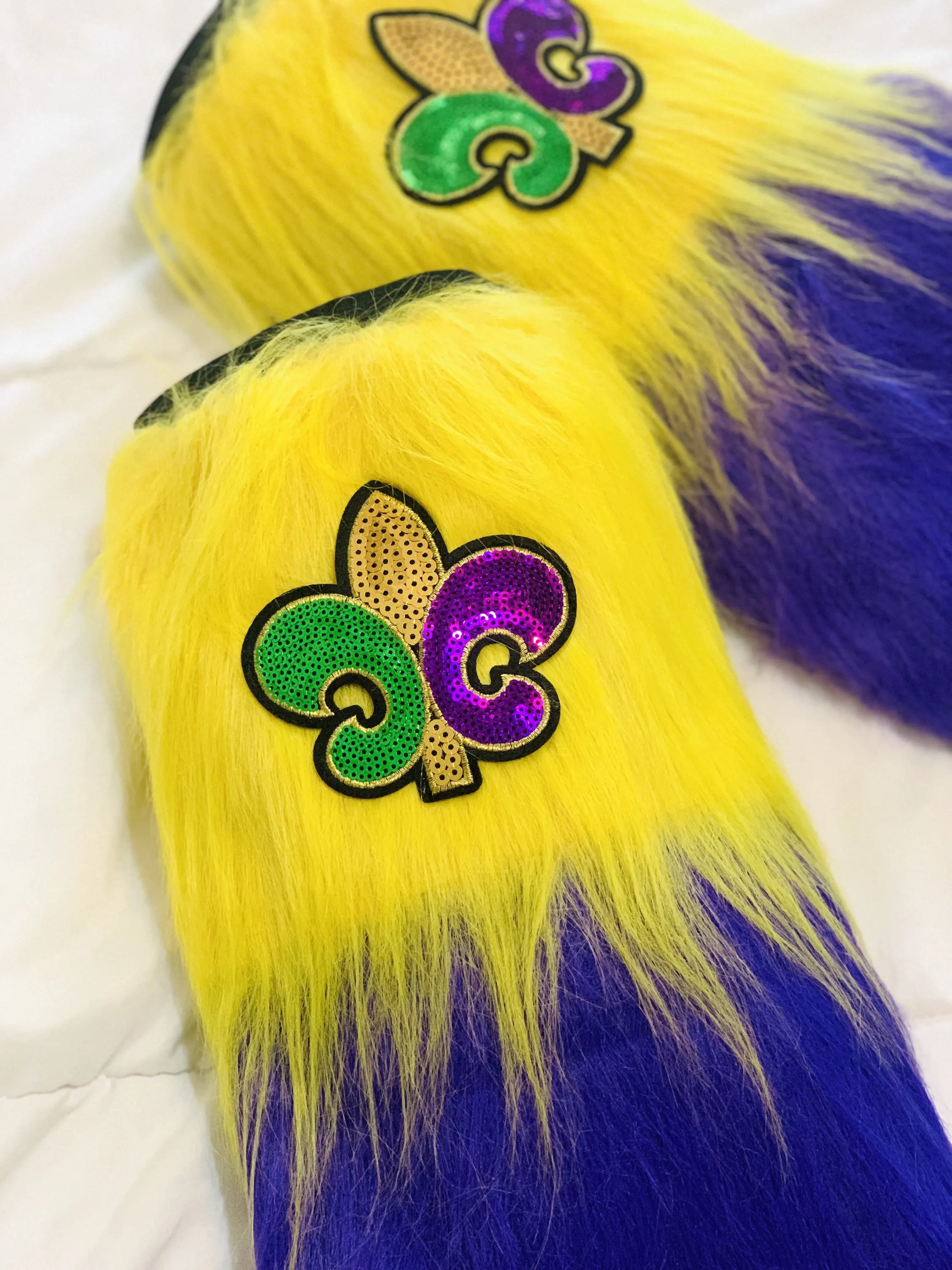 mardi gras furry leg warmers