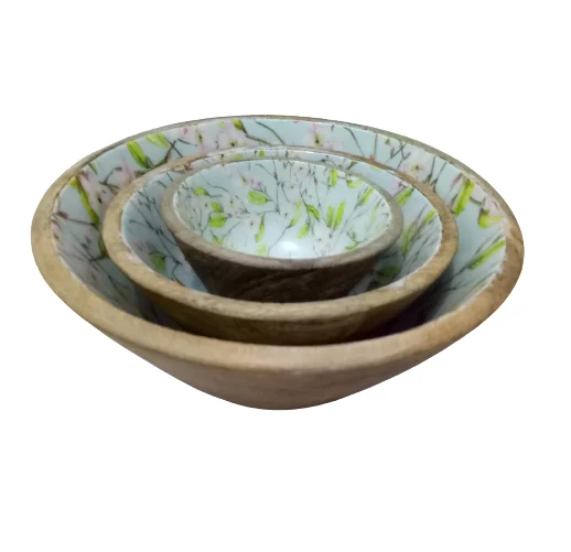 Large Deep Design Printed Wooden Serving Bowl Manufacturer Antique Design Hand Printed Wooden