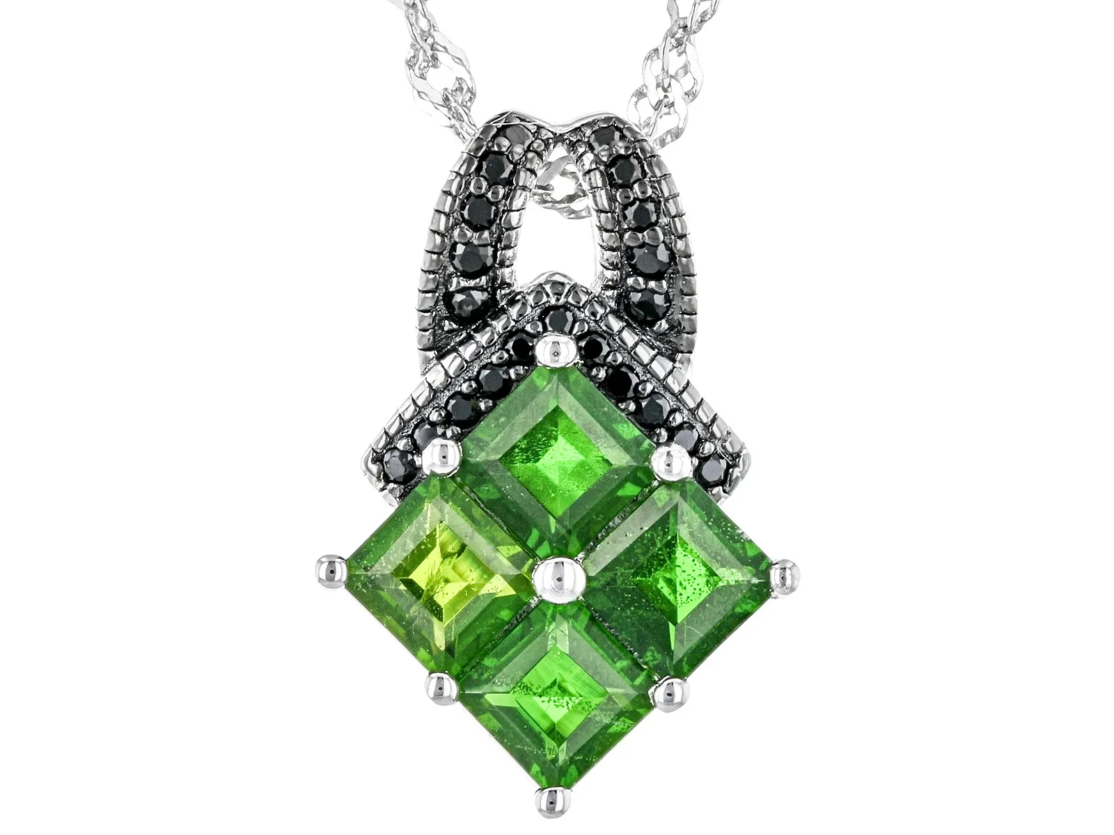 Chrome Diopside Pendant With Chain,Rhodium Over 925 Sterling Silver,A ...