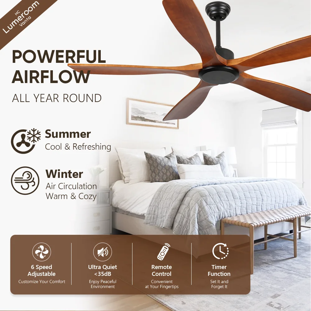Ceiling Fan, 50 W, Solid Wood + Metal - detail 4