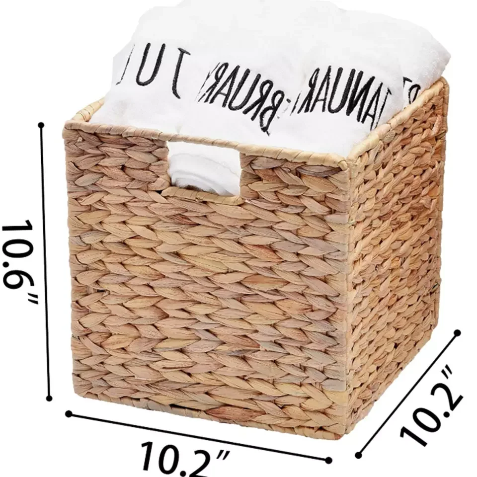 Wholesale Foldable Hand Woven Water Hyacinth Storage Baskets With Iron