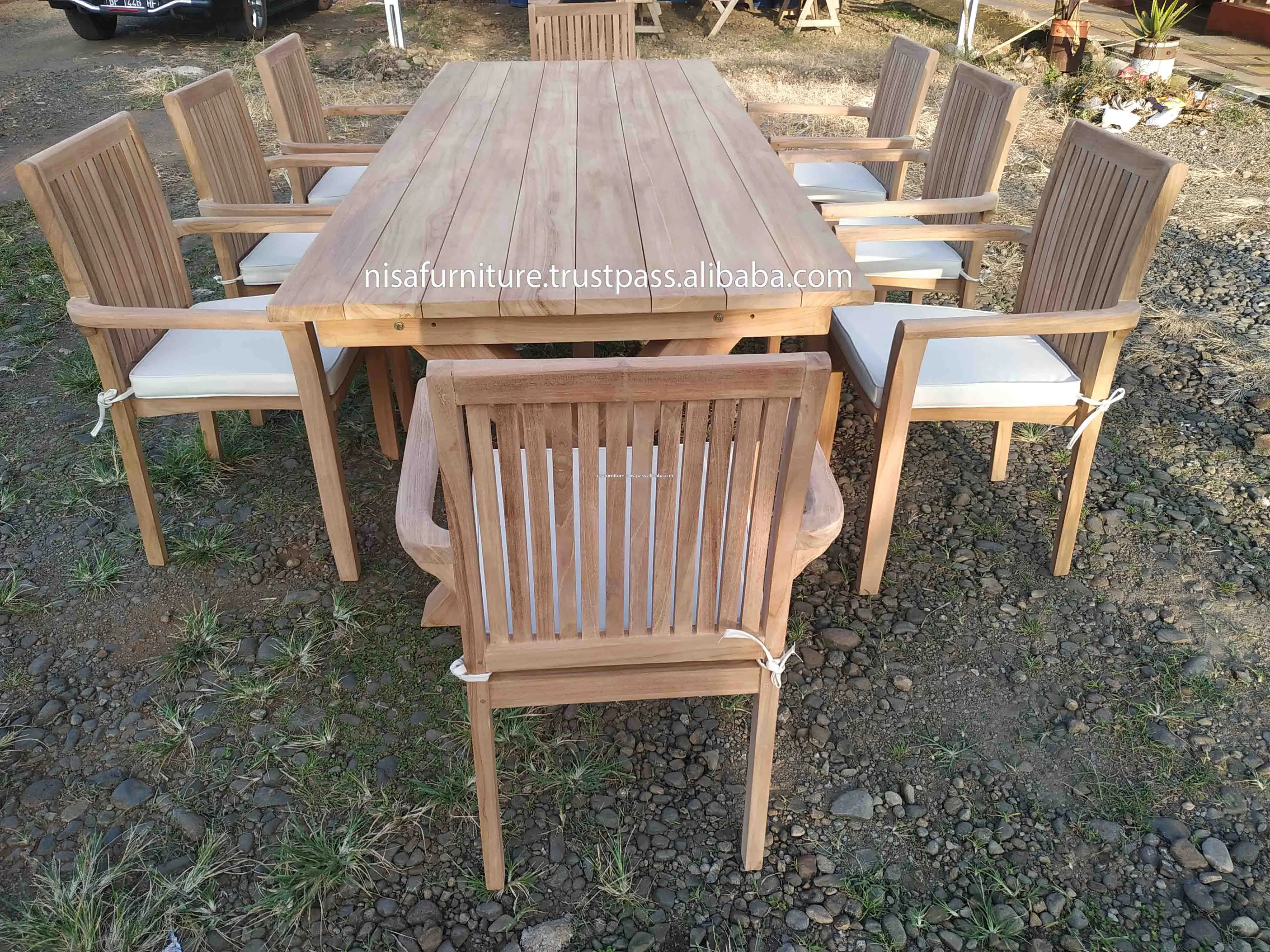 Teak X Leg Dining 8 Stacking Chairs And Table Set Outdoor Garden Patio