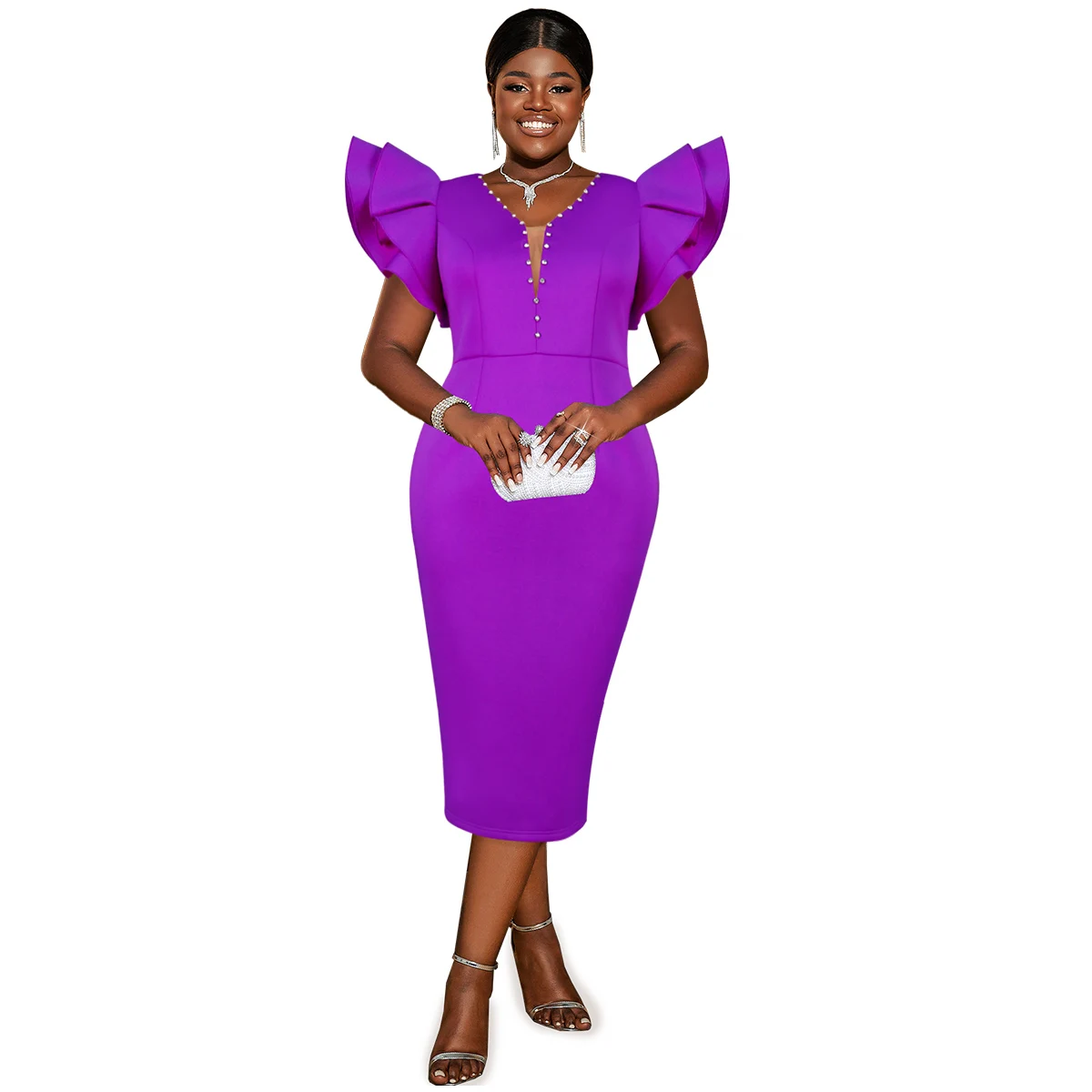 purple cocktail dresses with sleeves Dress For Women, Available In XXS This garment fits true to size SHEIN Lady Summer Puff Sleeve