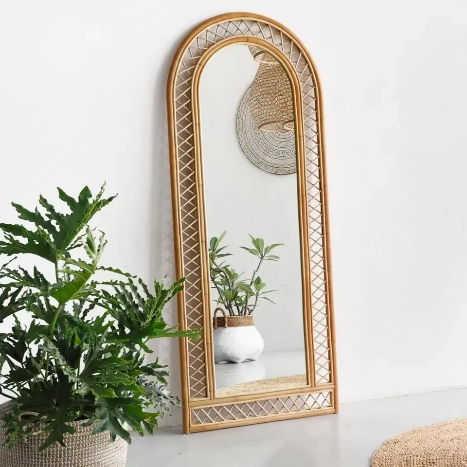 Hot Design Natural Handmade Rattan Dome Mirror Full Body Mirror Made In