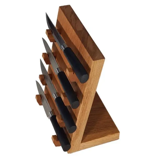 Wooden Knife Display Stand Knives Set With Black Color Handle Kitchenware Cutting Utensils With