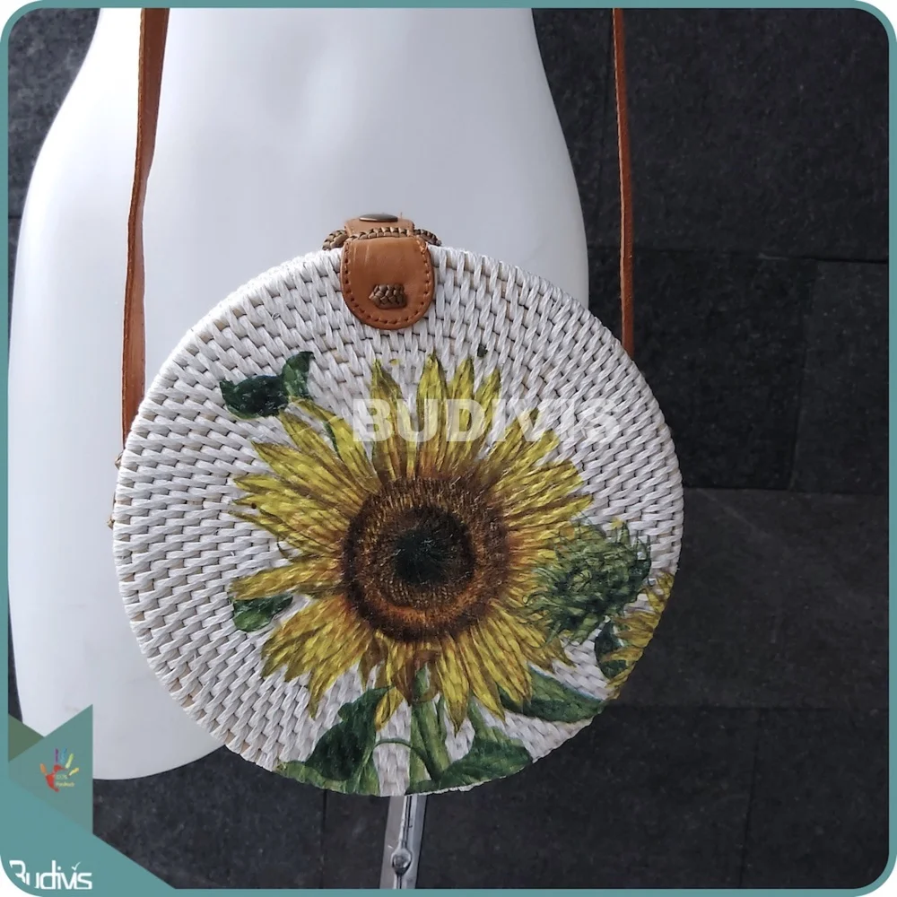 Printed Rattan Bag,Bali Round Rattan Bag Indonesia. Women Rattan Bags ...