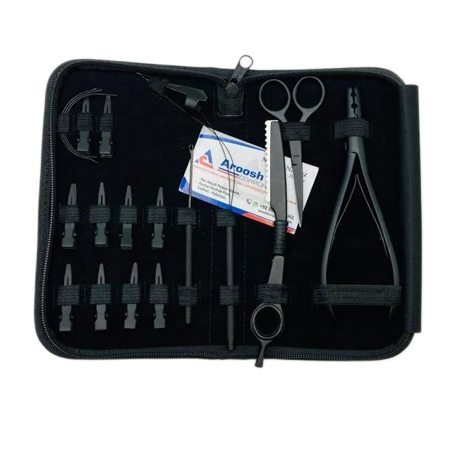 Black Coated Micro Link Stainless Steel Hair Extensions Tools Kit With