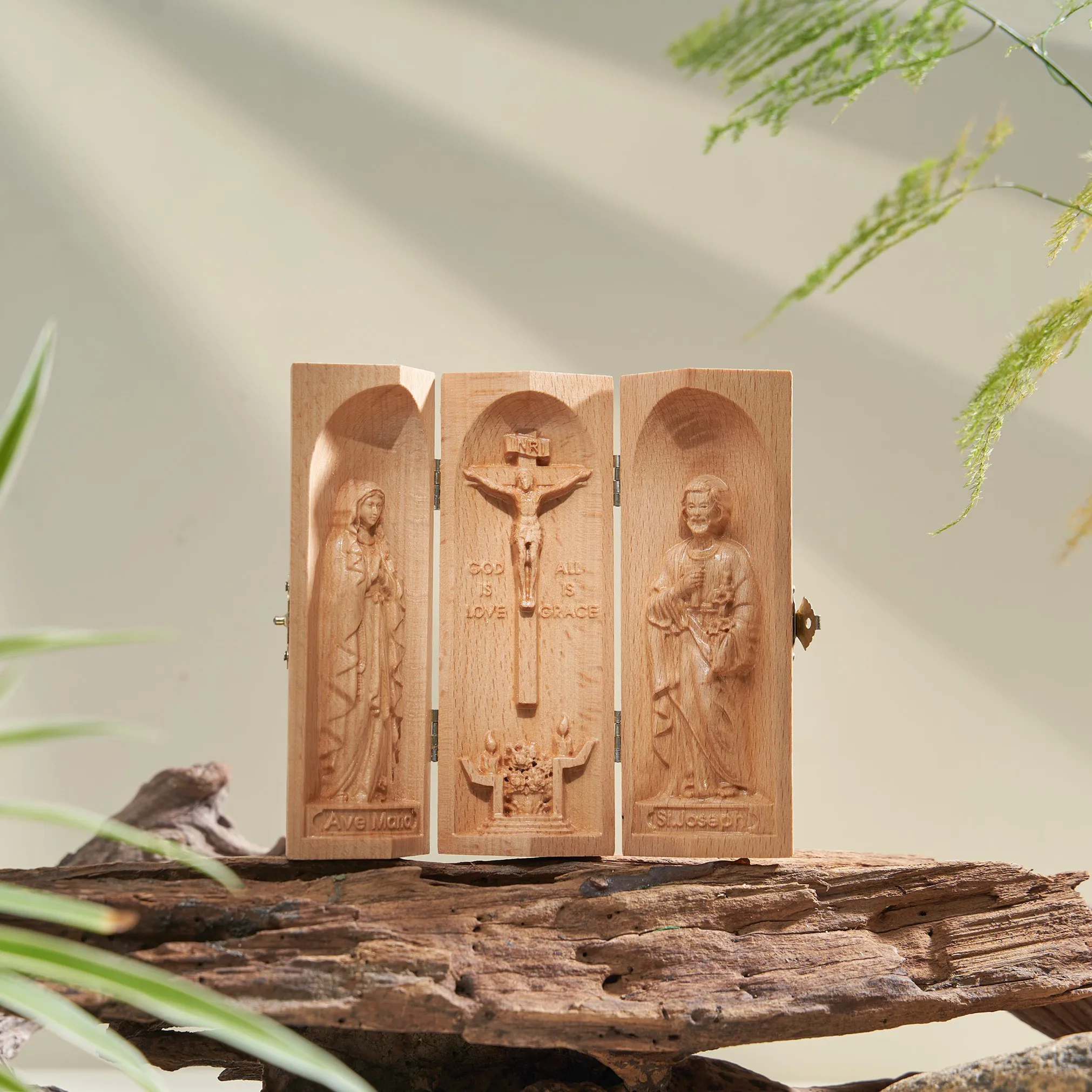 Handmade Prayer Altar Catholic Catholic Triptych Wood Carving