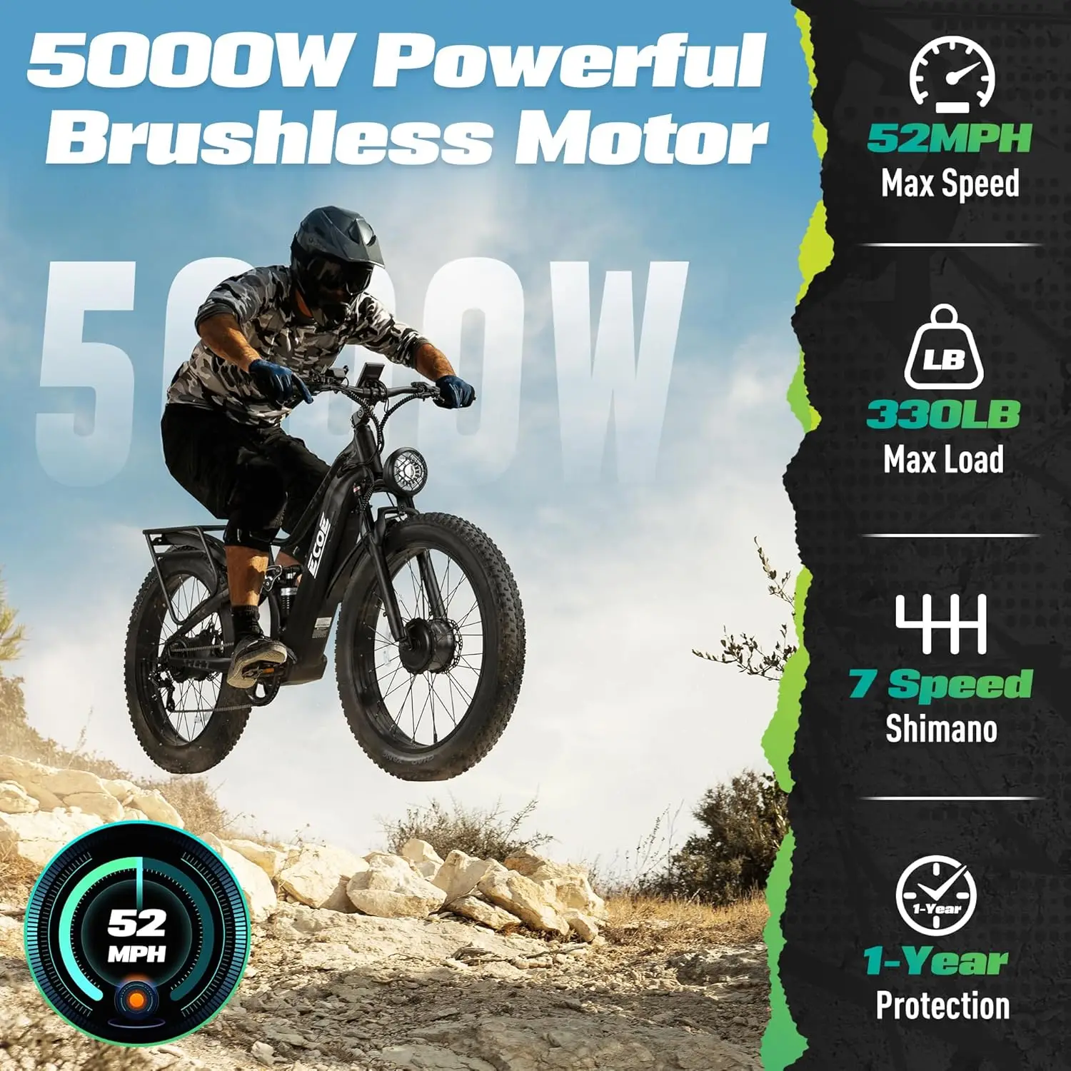 5000w Dual Motor Electric Bike 52mph All Terrain Ebike