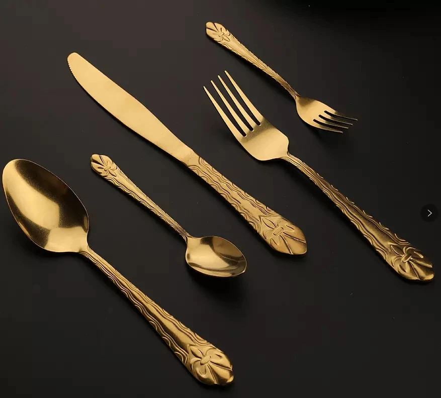 Modern Luxury Gold Trim Cutlery Set With Stand Stainless Steel Hanging Flatware Sets 24 Piece