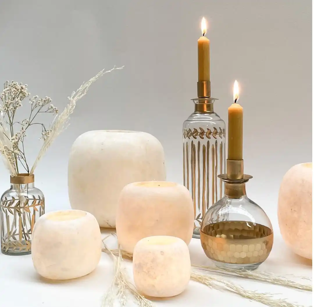 Onyx Candle Jar White Candle Holders For Table Centerpiece Alabaster ...