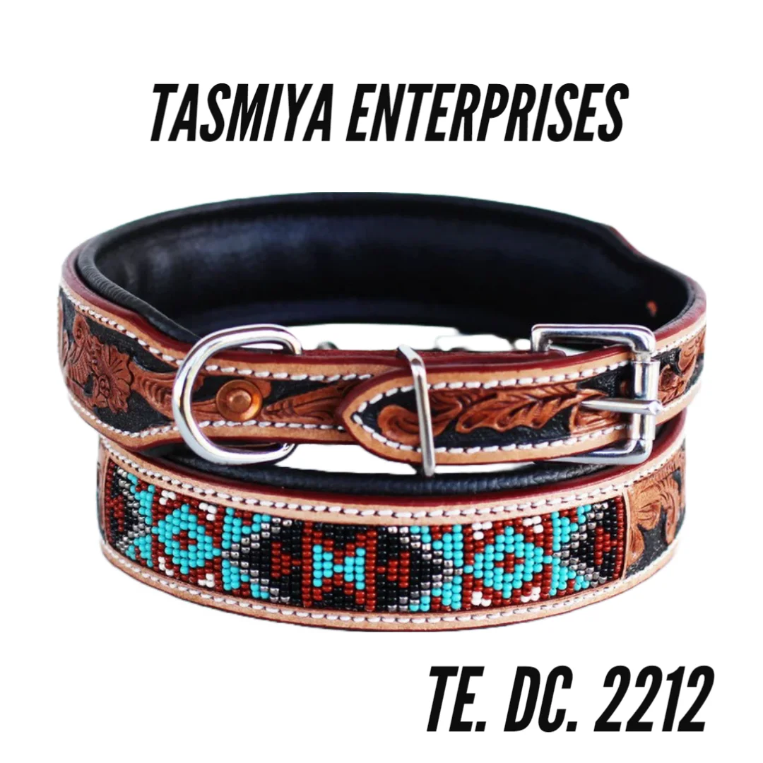 Adjustable Leather Luxury Designer Decorated With Bead Dog Collars