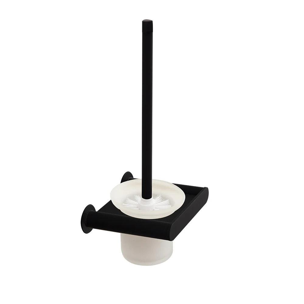 Elegant Minimalist Black Matt Toilet Brush With Due Electrostatic System Over Galvanized And