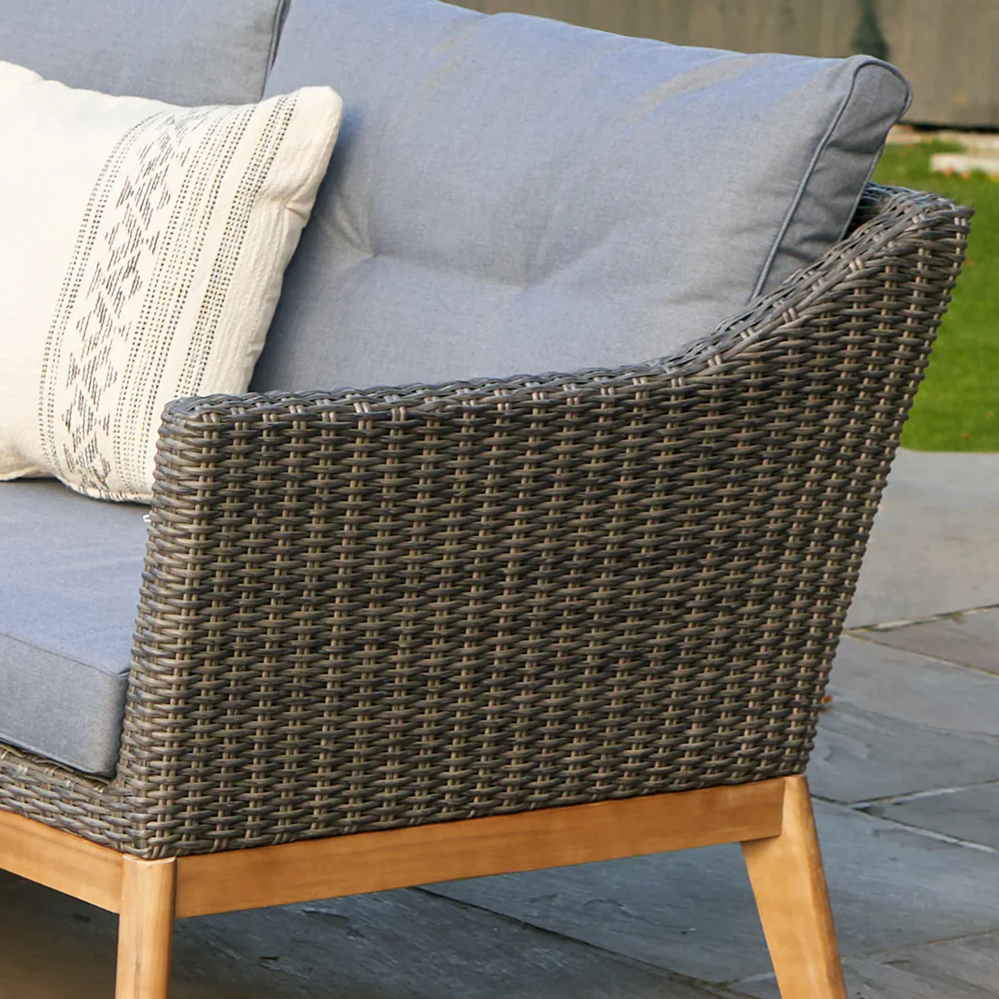 Outdoor Modern Sofa Set Natural Teak With Rattan And Cushion Vallene