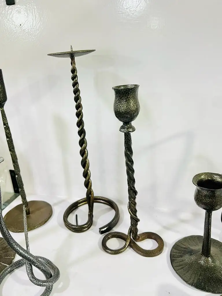 Brushed Gold Metal Contemporary Pillar Candle Holder For Living Room