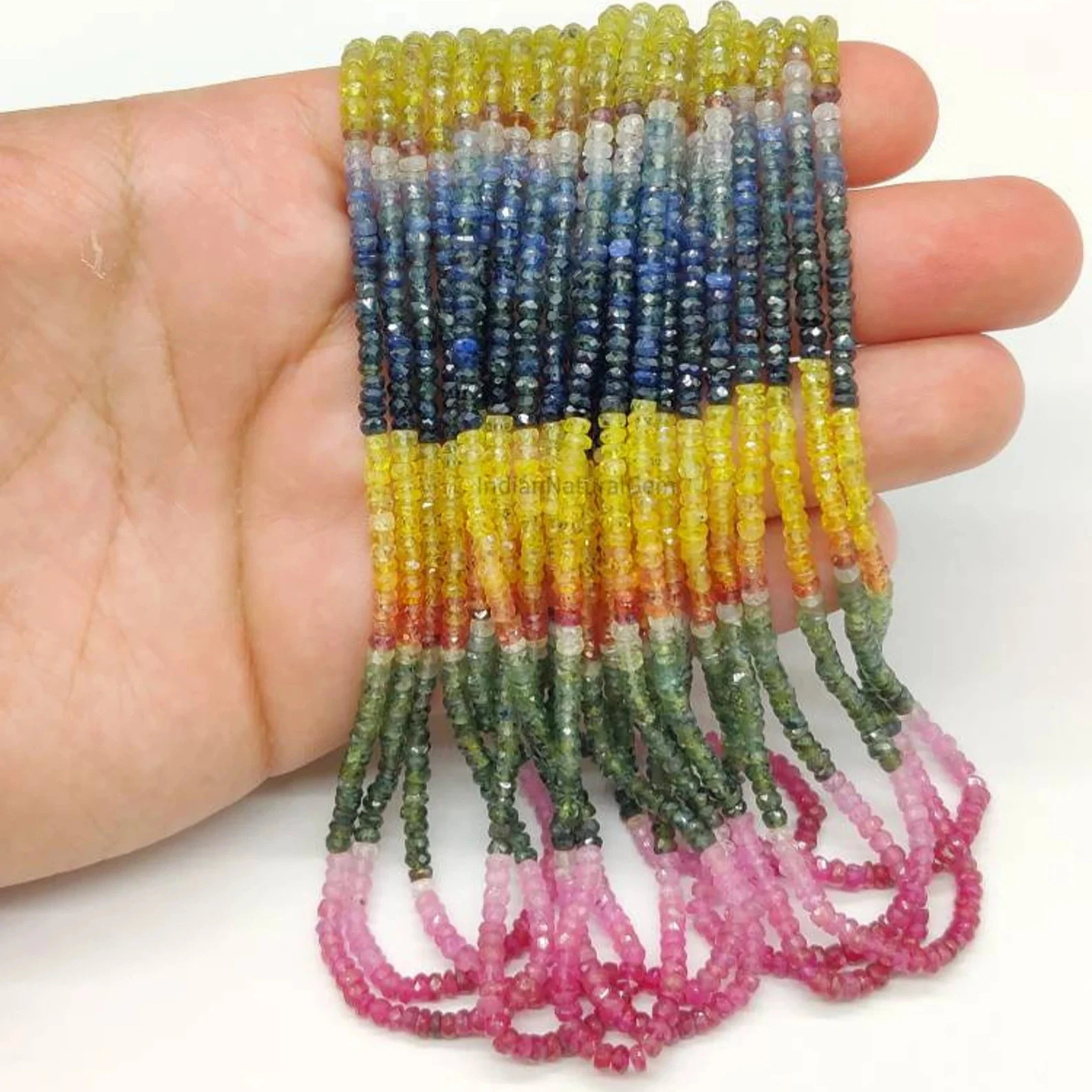 100 Natural Multi Sapphire Faceted Rondelle Beads 33.5 Mm Genuine