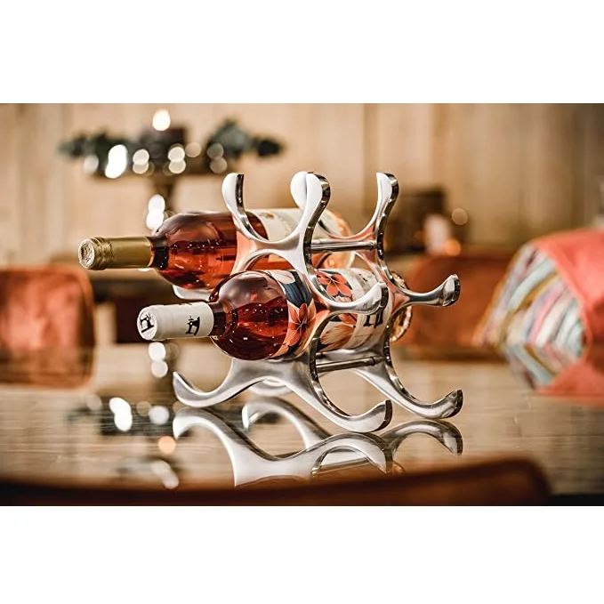 Table Top Decorative Wine Bottle Holder Rack For Hotel Bar Silver Polished Bar Rack Wine Holder