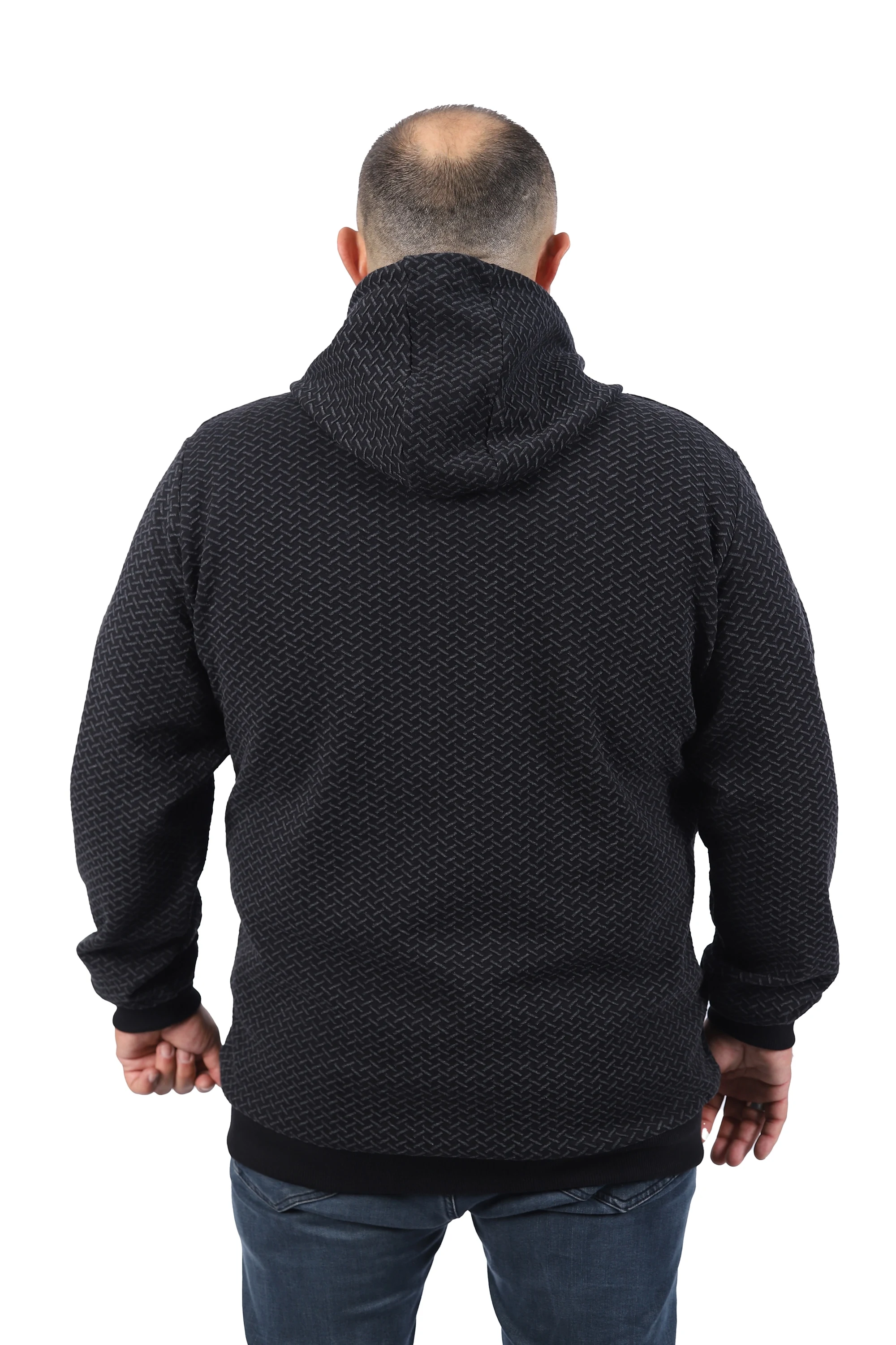 Plus Size Men's Clothing Zipper Hoodie And Sweatshirt Black Color Cotton High Quality Made In