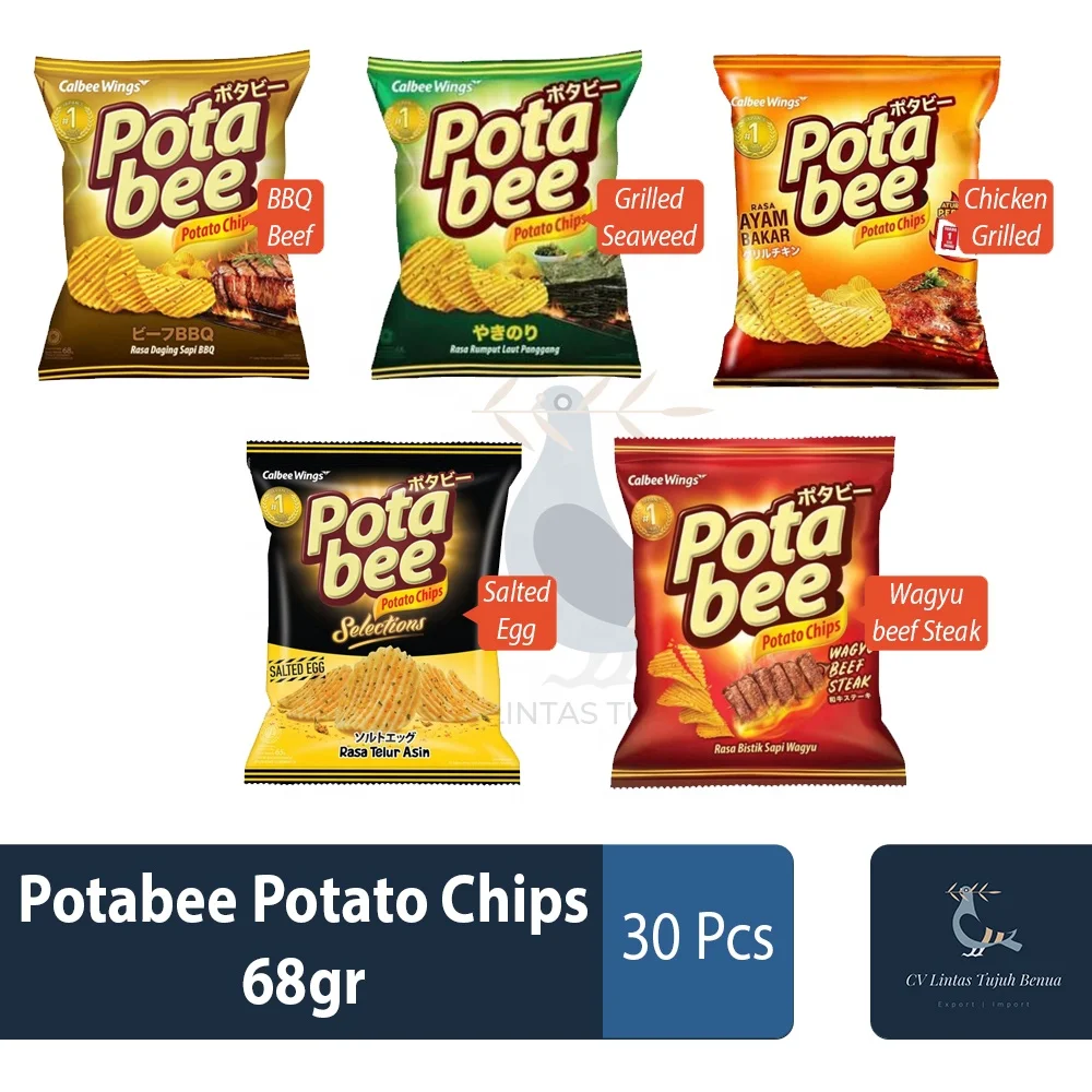 Wholesale Potabee Potato Chips 68gr Bbq Beef Flavor Crispy Salty Wavy