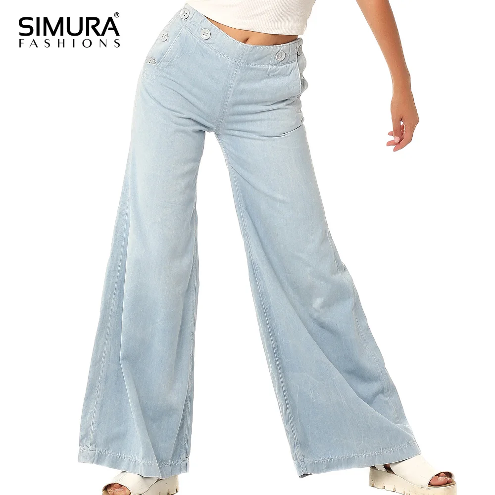 Customizable 2023 New Stylish Ladies Cargo Denim Pants Quality Wide Leg