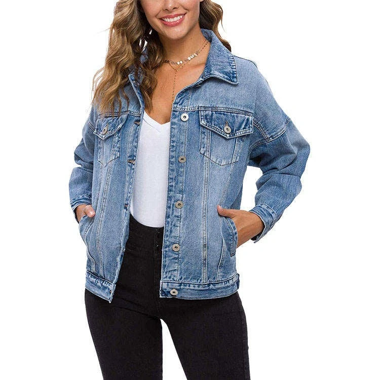 Wholesale 2024 Custom Oem Women's Denim Jackets Oversize Long Sleeve