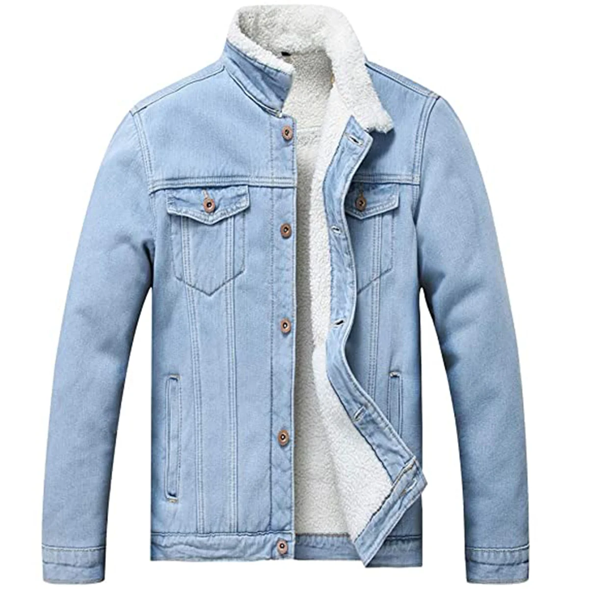 Wholesale Winter Outdoor Casual Mens Jean Jacket Thick Warm Long Fur Inside Plus Size 8924