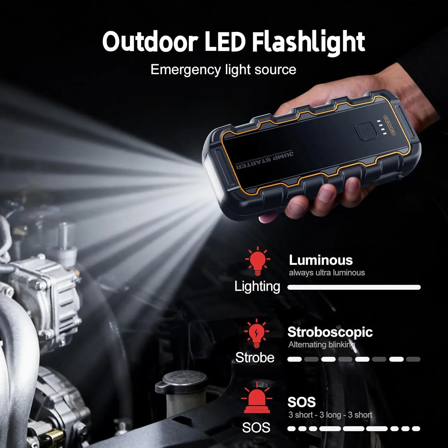 Lampe torche LED d'urgence intégrée booster batterie