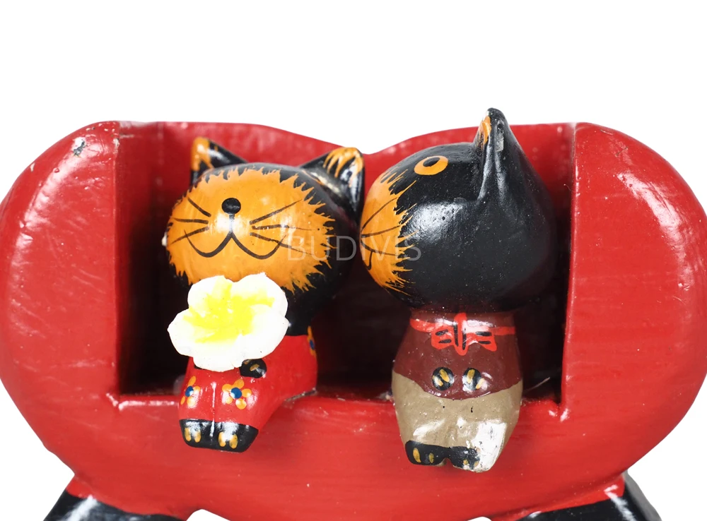 Wholesale Wooden Couple Cat Sitting Interior Home Decoration,Cat Wooden