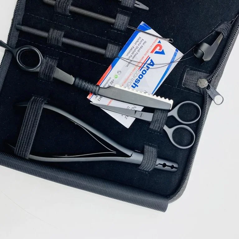 Black Coated Micro Link Stainless Steel Hair Extensions Tools Kit With