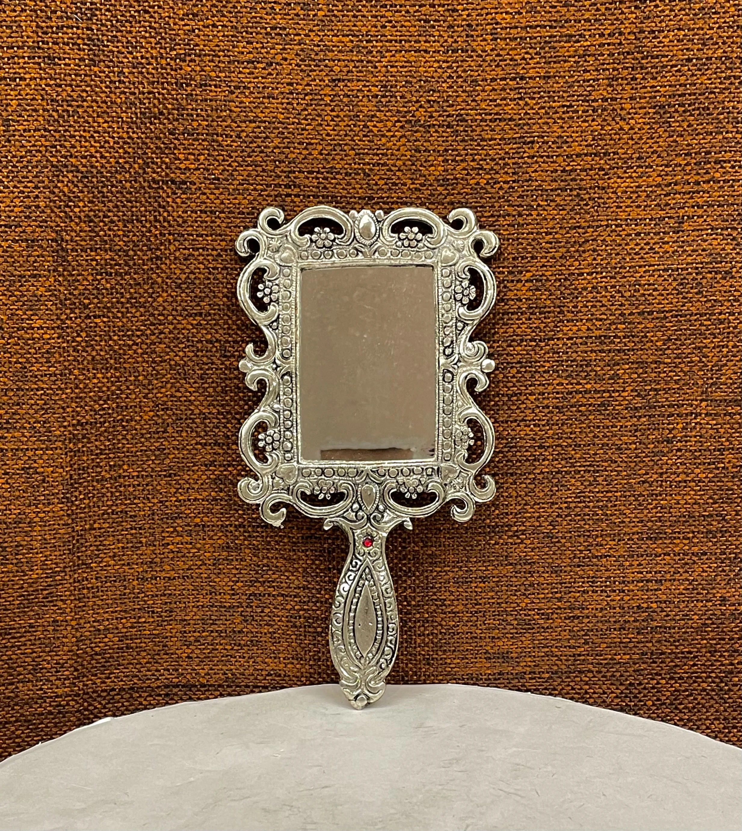 Metal Handheld Mirror With Handle Vintage Compact For Personal Makeup