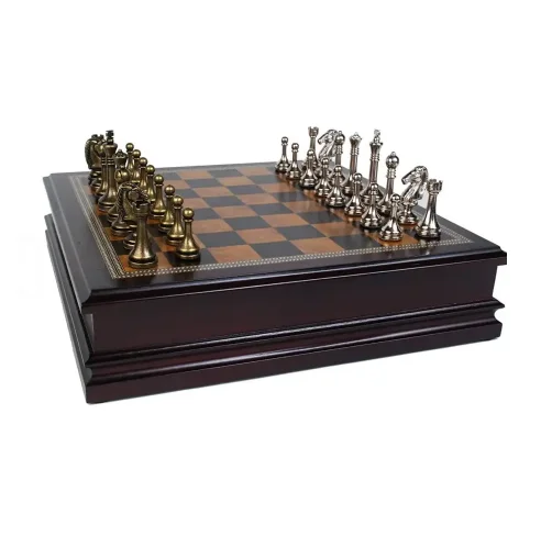 Classic Game Collection Metal Chess Set With Deluxe Wood Board And ...