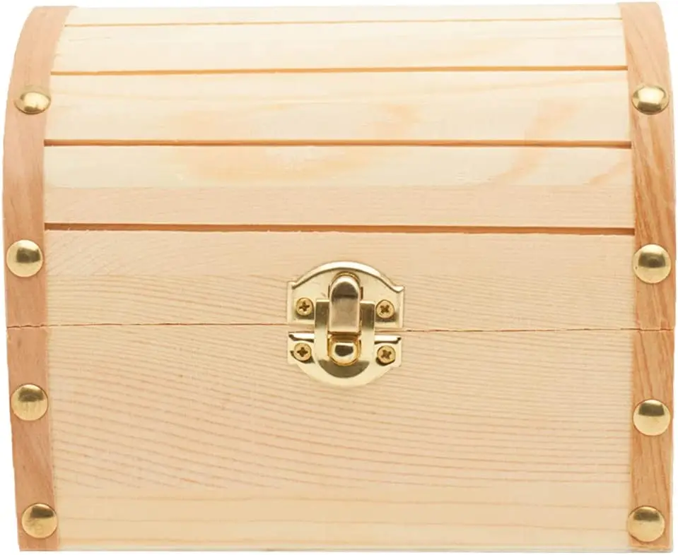 6 Inch Wooden Treasure Chest Box Wooden With Hinged Lid For Crafts