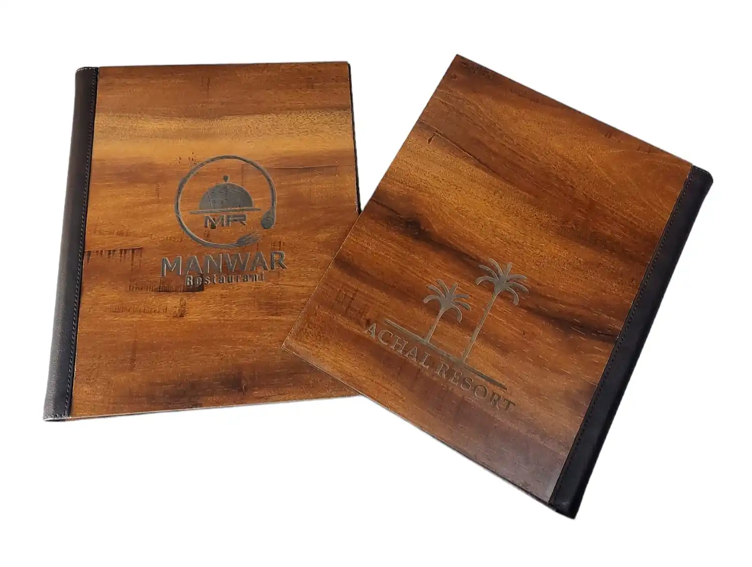 Wooden New Design Menu Folder Beautiful Logo Engraved Leatherette ...