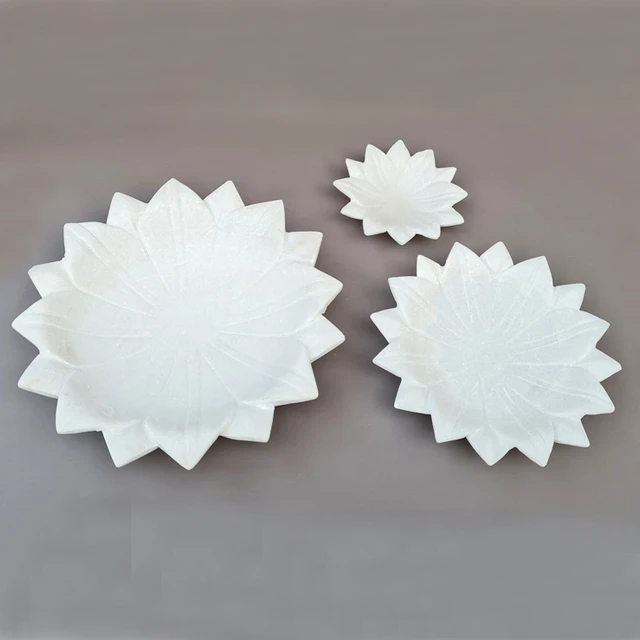 Makrana White Marble Ripple Fluted Flower Decorative Fruit Bowl Pot