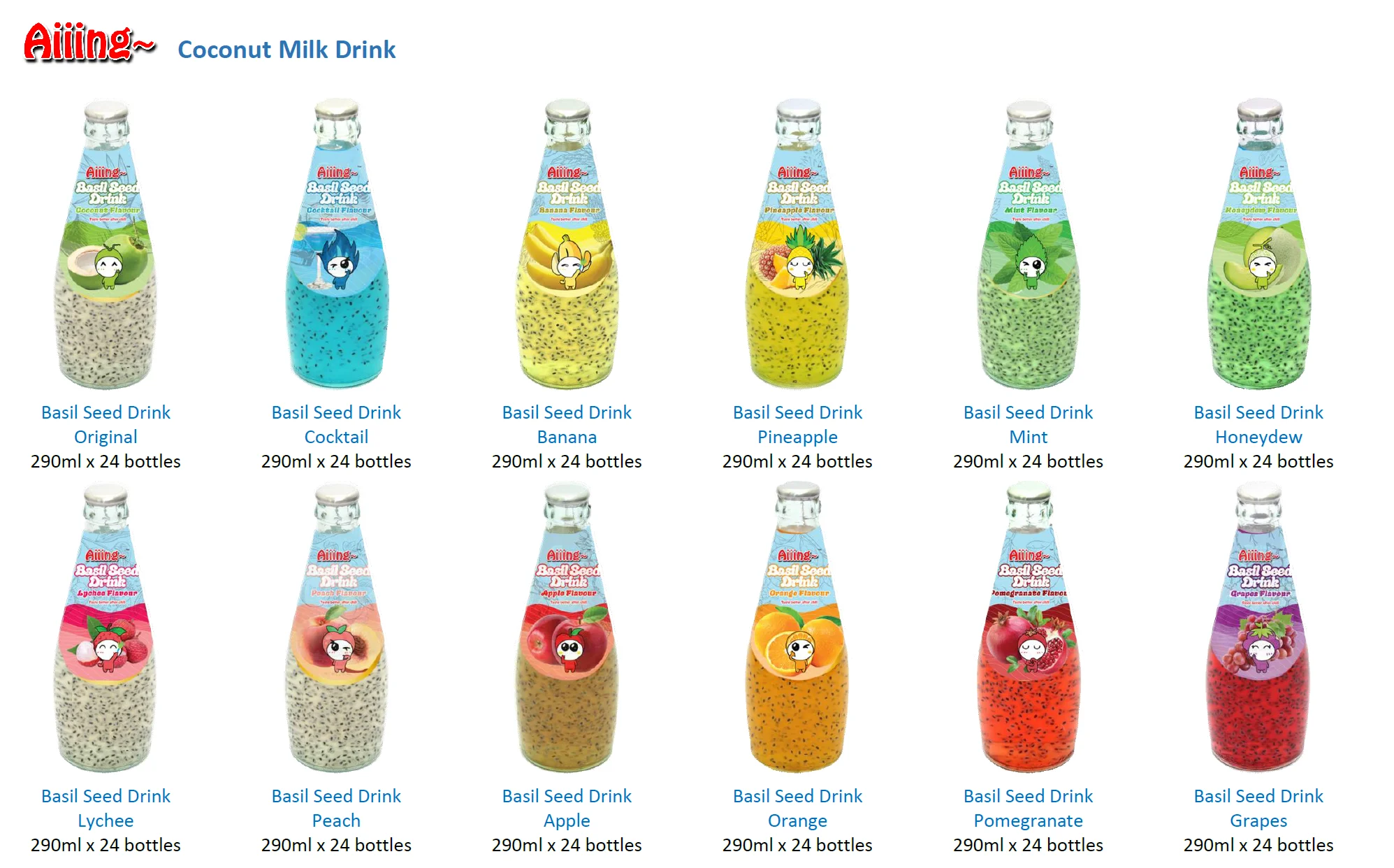 Aiiing Basil Seed Drink Grapes Flavour Basil Seed Drink 290ml Glass