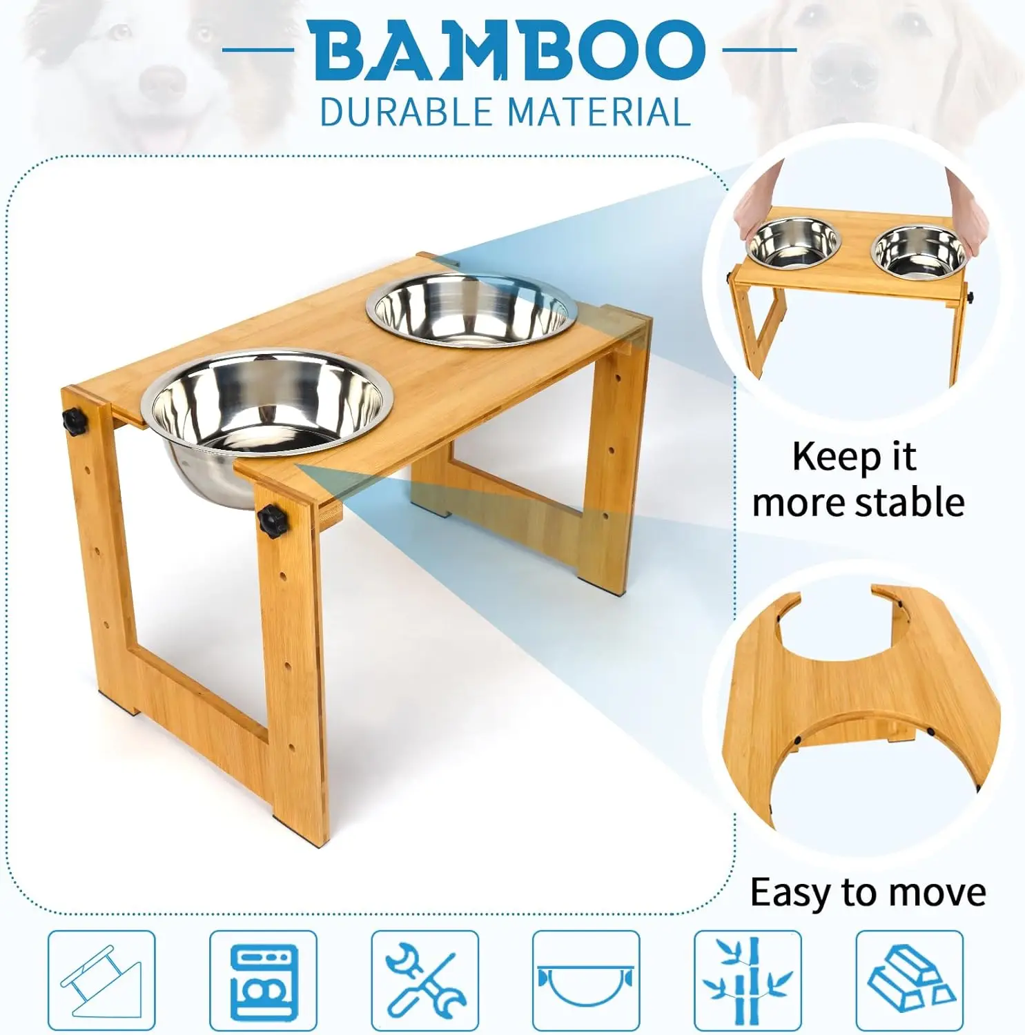 Elevated Dog Bowls,4 Height Adjustable Raised Feeding Station With 2