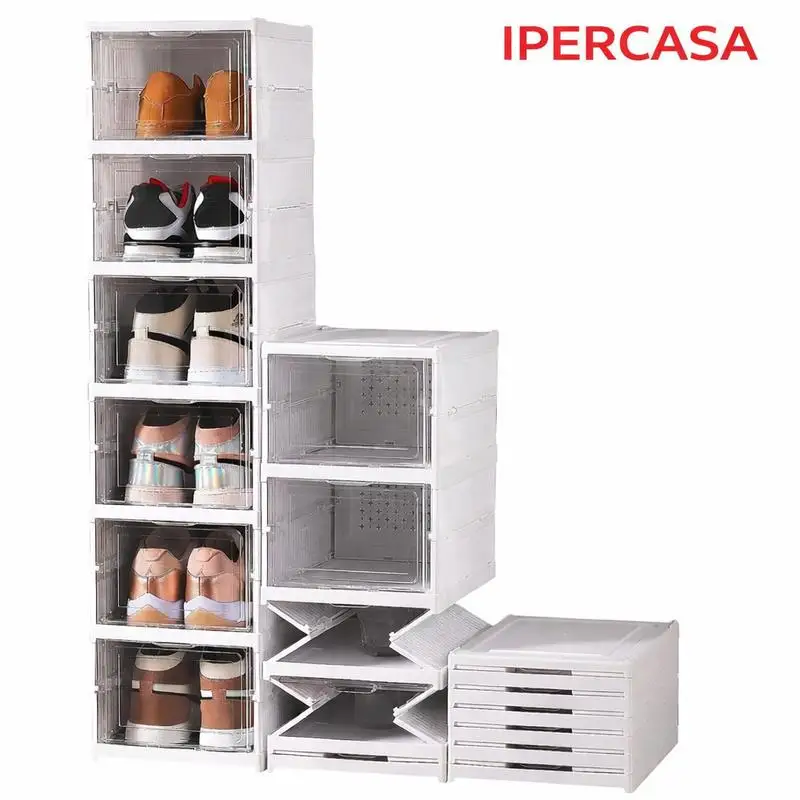 Zapatero de 6 estantes con puertas transparentes plegable