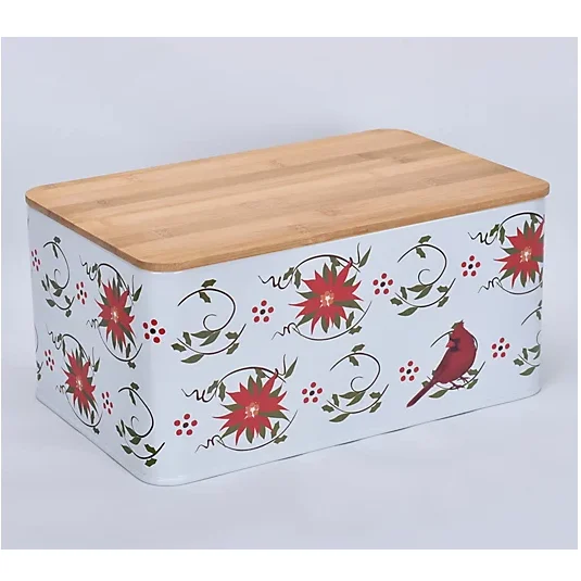 Retro Inspired Metal Bread Box With Wooden Lid For Cookies Bread Best For Kitchen Decorations