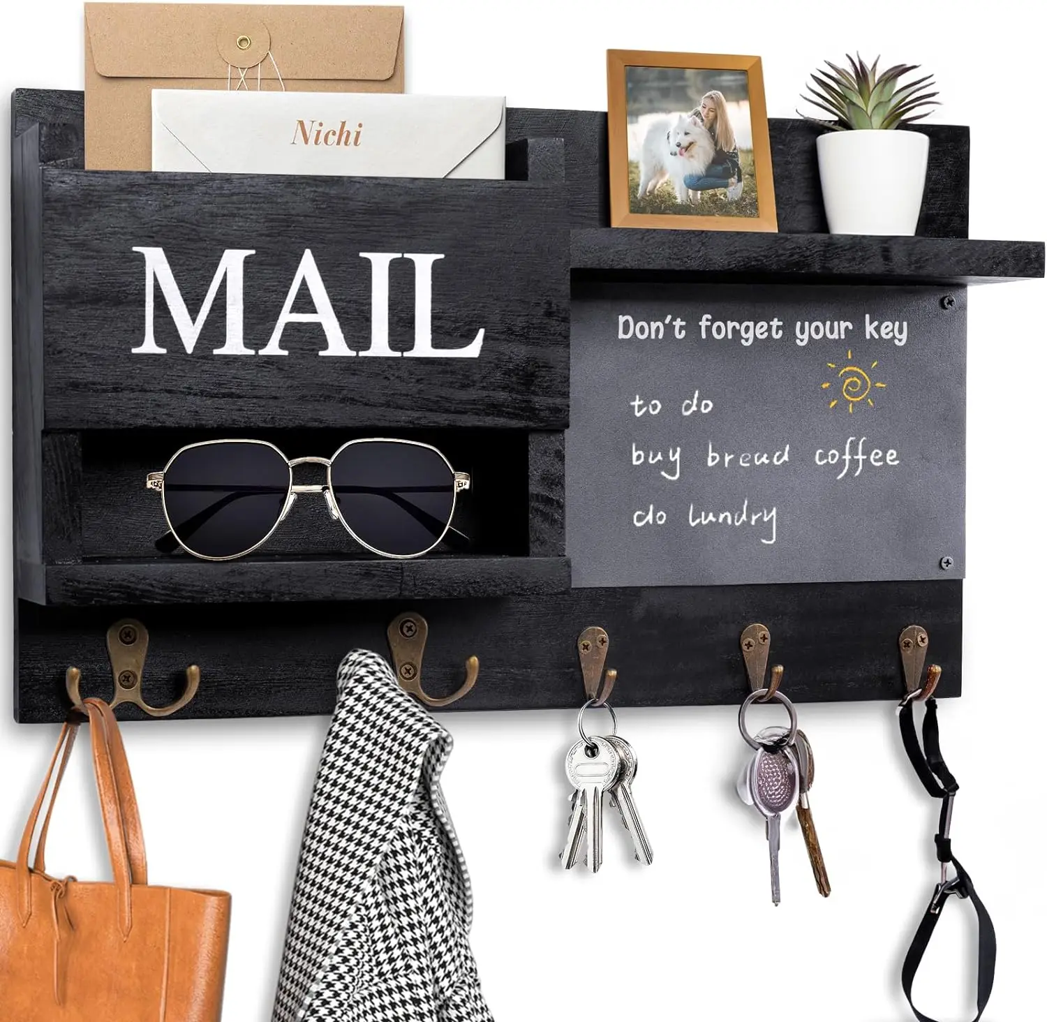 Key Holder Wall Mount,Wooden Key Rack And Mail Organizer For Wall Mount