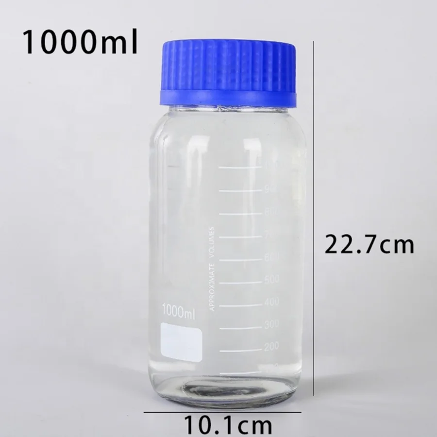 1000ml Laboratory Wide Mouth Reagent Sample Bottles 1 Liter Glass Media