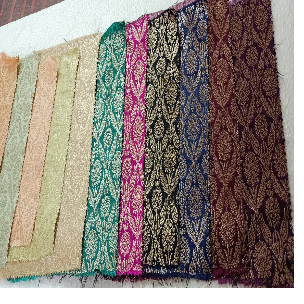 Custom Made In Light Pastel Colours Textured Brocade Silk Fabrics With