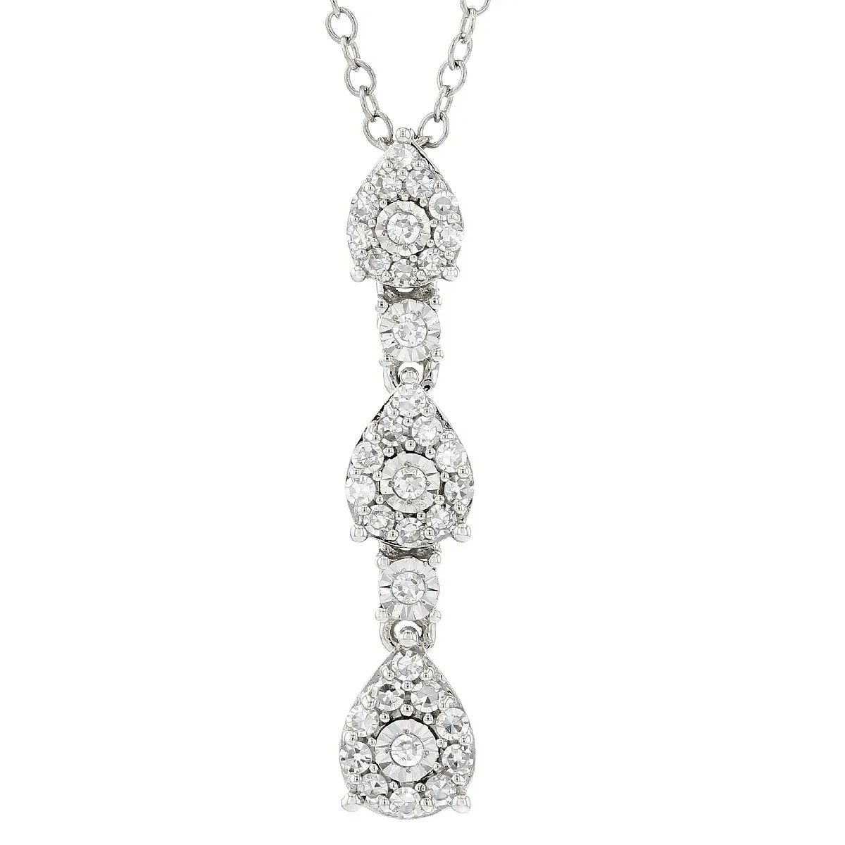 White Labgrown Diamond Dangle Pendant Necklace With Chain,Rhodium Over