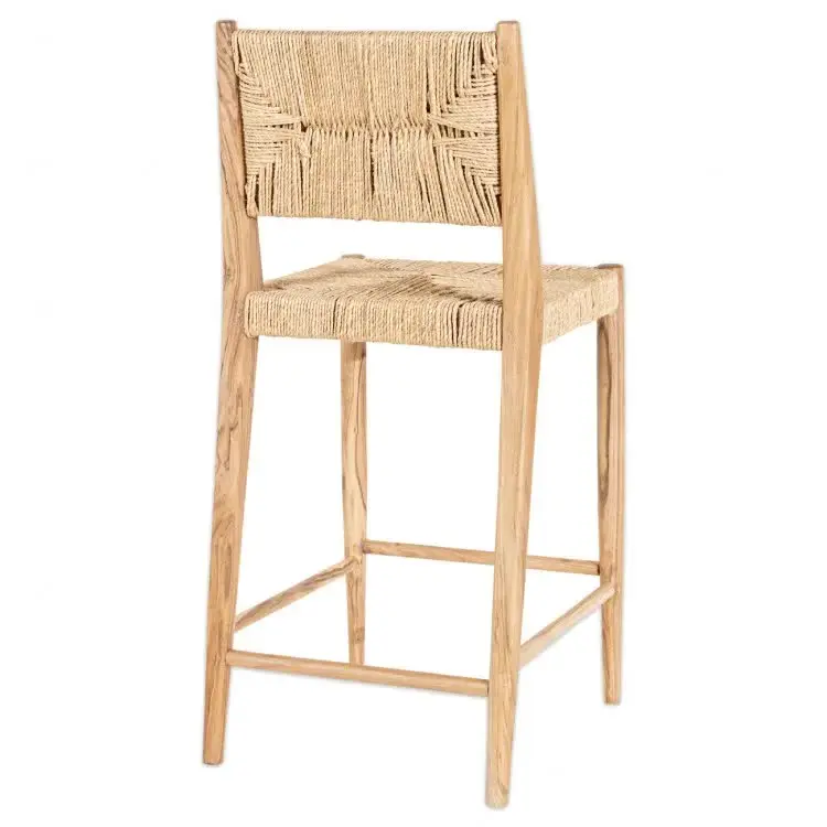 Krise Bar Stools With Rattan Woven Solid Teak Wood For Indoor And