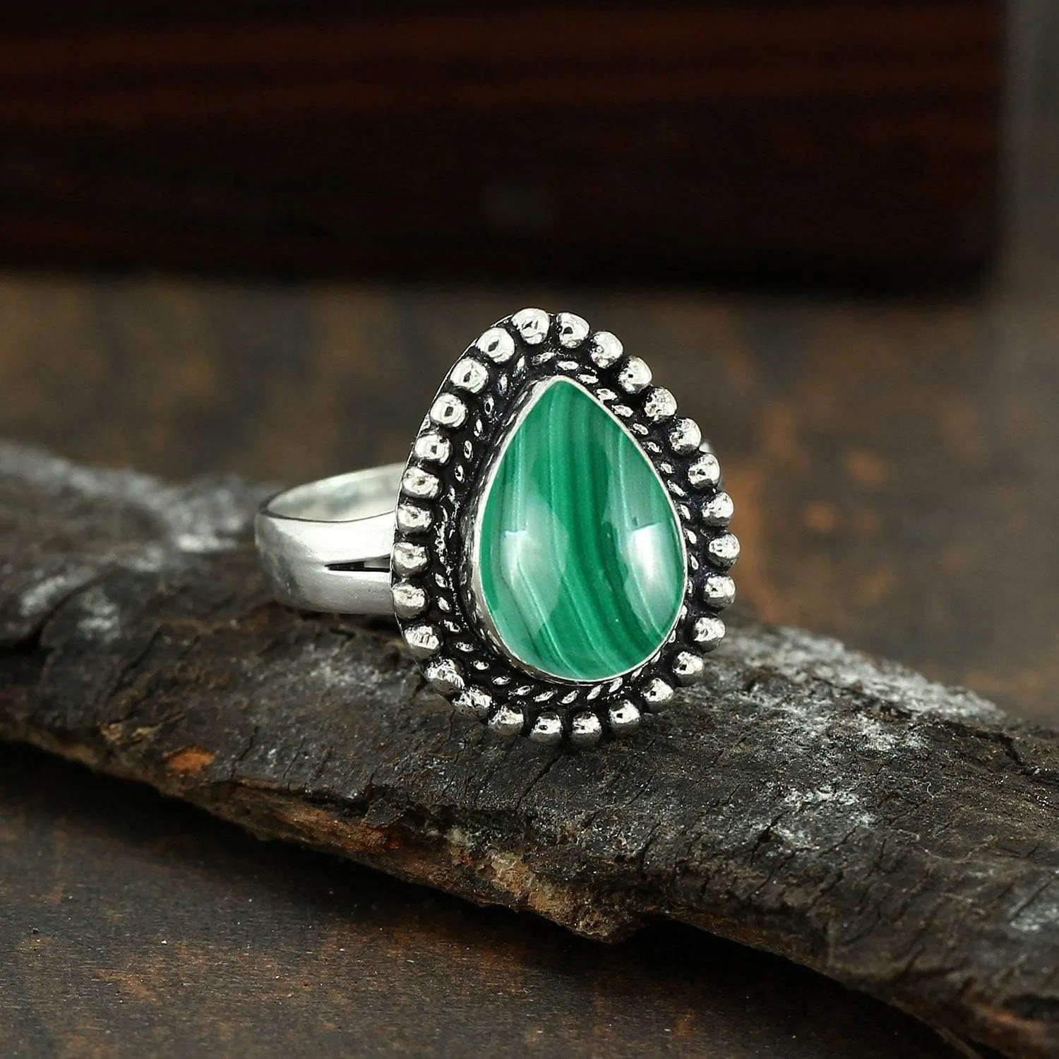 Malachite Gemstone Green Color Pear Shape Solid 925 Sterling Silver ...