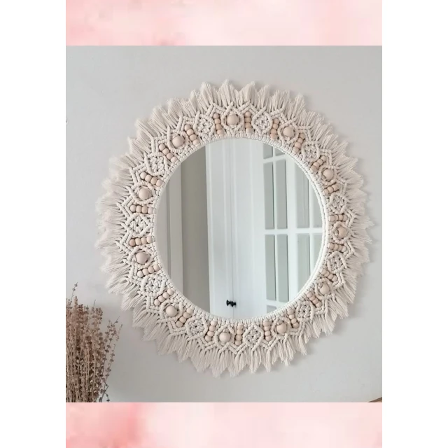 Round Macrame Mirror Wall Hanging Boho Home Decor Decorative Wall