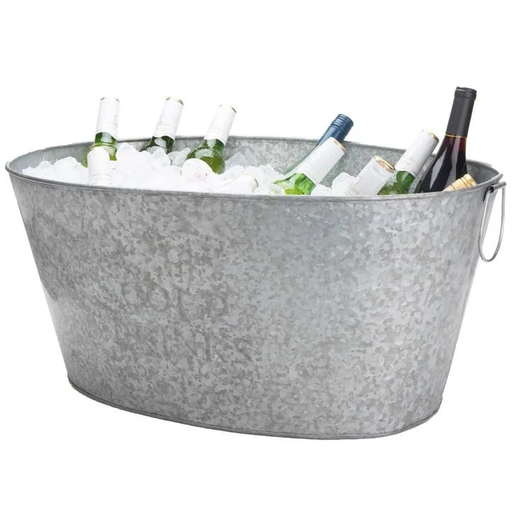 White Oval Galvanized Party Tub Beverage Tub With Handle Wine Bottle