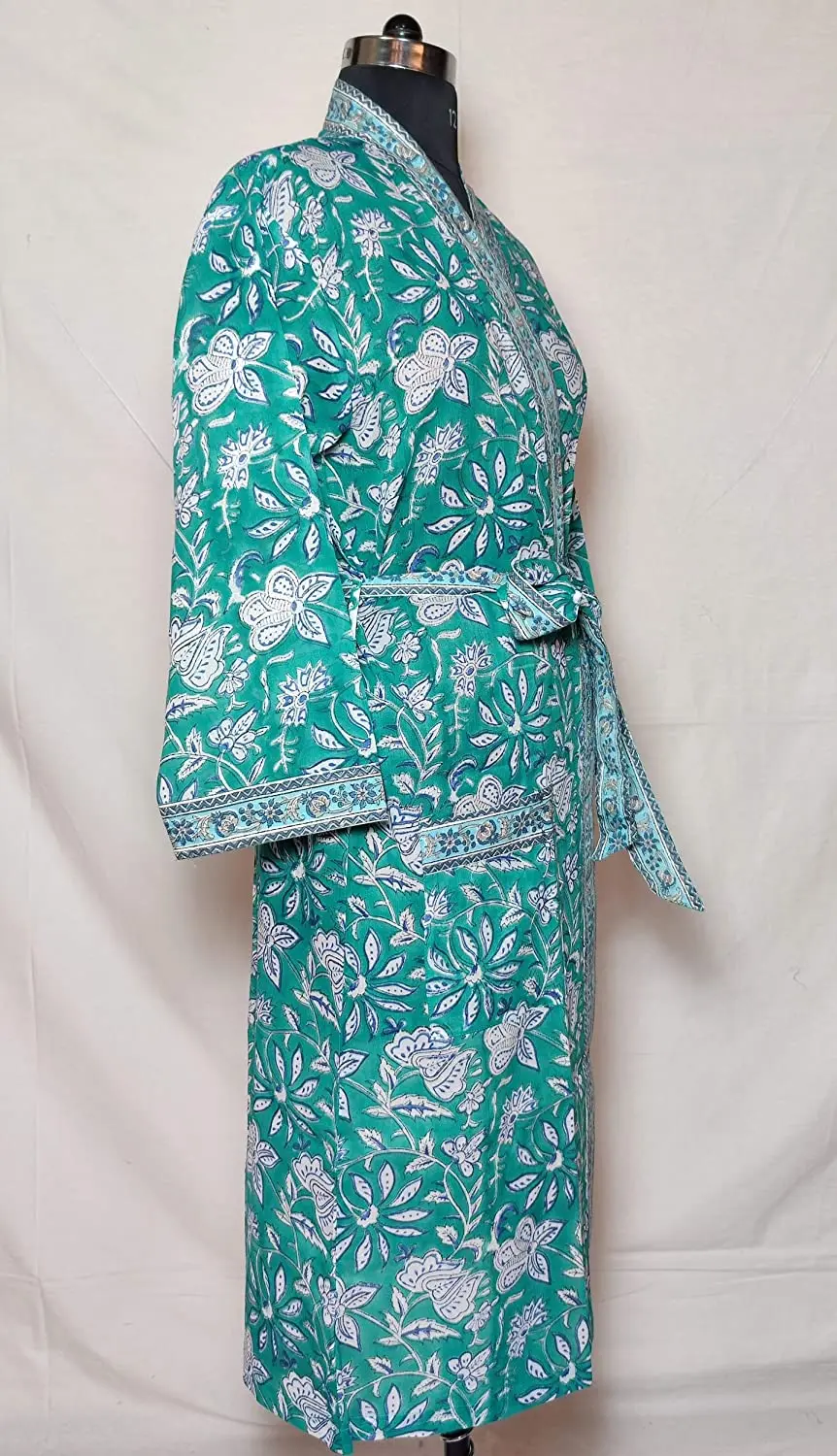 Hot Indian Hand Block Print Kimono Cotton Kimono/ Maxi Dress,Floral ...